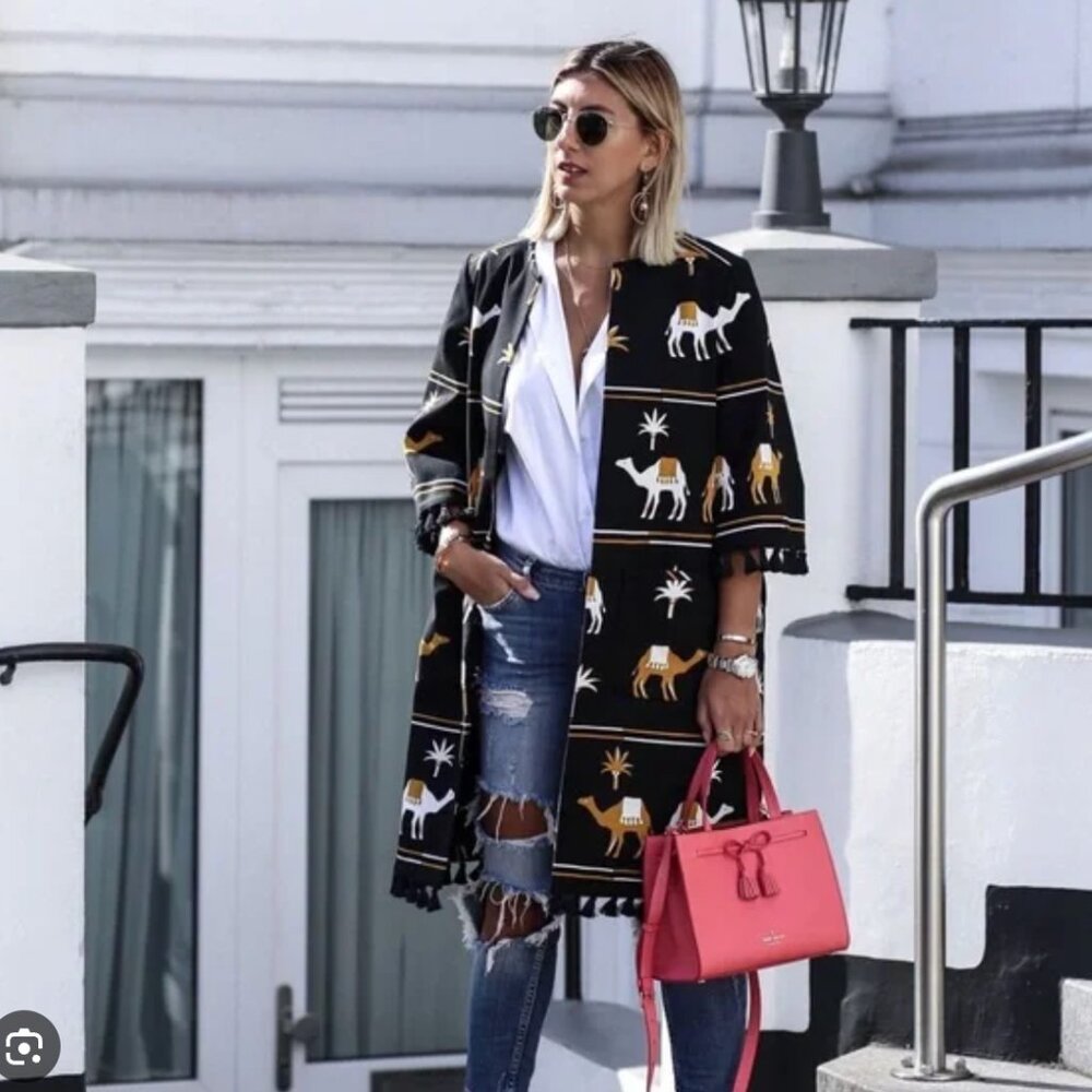 Kate Spade Camel Print Jacket with Tassels